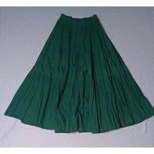 Vintage Desert West Maxi Hoop Skirt Womens One Size Green Tiered Pleated